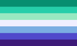 A rectangular flag with seven equal-width horizontal stripes: dark green, greenish cyan, teal, white, cyan, purply blue, indigo.