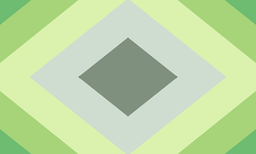 A flag with 5 diamonds, expanding from each other. From innermost to outermost, the colors are dark gray, light gray, lime green, light green, and green.