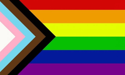 Rainbowflag with black, brown and trans flag intersecting from left.
