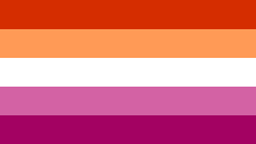 A rectangular flag with five equal-width horizontal stripes: orange-red, orange, white, light magenta, dark magenta