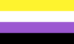 a non binary person is someone who does not fit into the societal binary of “man” or “woman.” 

[flag by kye rowan]