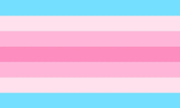 A rectangular flag with seven equal-width horizontal stripes creating a gradient from blue on top, through pink in the middle, to blue on the bottom