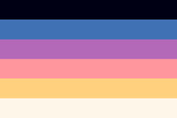 Rectangular flag with six equal-width horizontal stripes: black, blue, purple, pink, yellow and white - all in a desaturated / easy to look at tone.