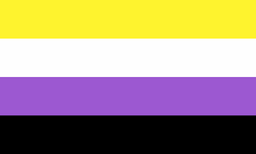 Four horizontal stripes: yellow at the top, white below it, then purple, then black.
