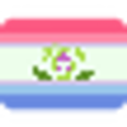 Sapphillean Flag. There are seven stripes:
The first three stripes are varying shades of salmon pink fading into a light purple. The fourth stripe is a very light green. The last three stripes are the same shade of light purple fading into various shades of cornflower blue.
In the center is a flower that is a combination of the carnation and violet you see in the Sapphic and Achillean flags.