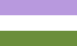 A flag with three stripes. From top to bottom they are: light purple, white, dark green.