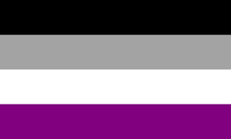 A flag with four horizontal stripes, from top to bottom: black, gray, white, and purple.