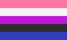 Five horizontal stripes in the following colours: pink, white, purple, black, blue